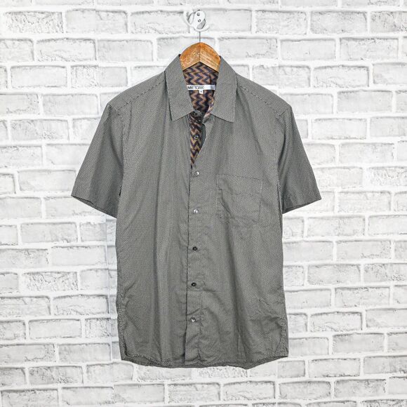 MR TURK Men's Short Sleeve Button up Shirt zig zag gray cotton size Medium - Picture 1 of 6